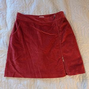 Red Corduroy Side-Zip Miniskirt with shorts liner
